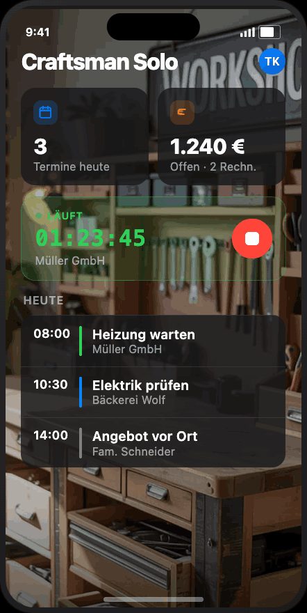 Craftsman Solo – Übersicht mit Timer